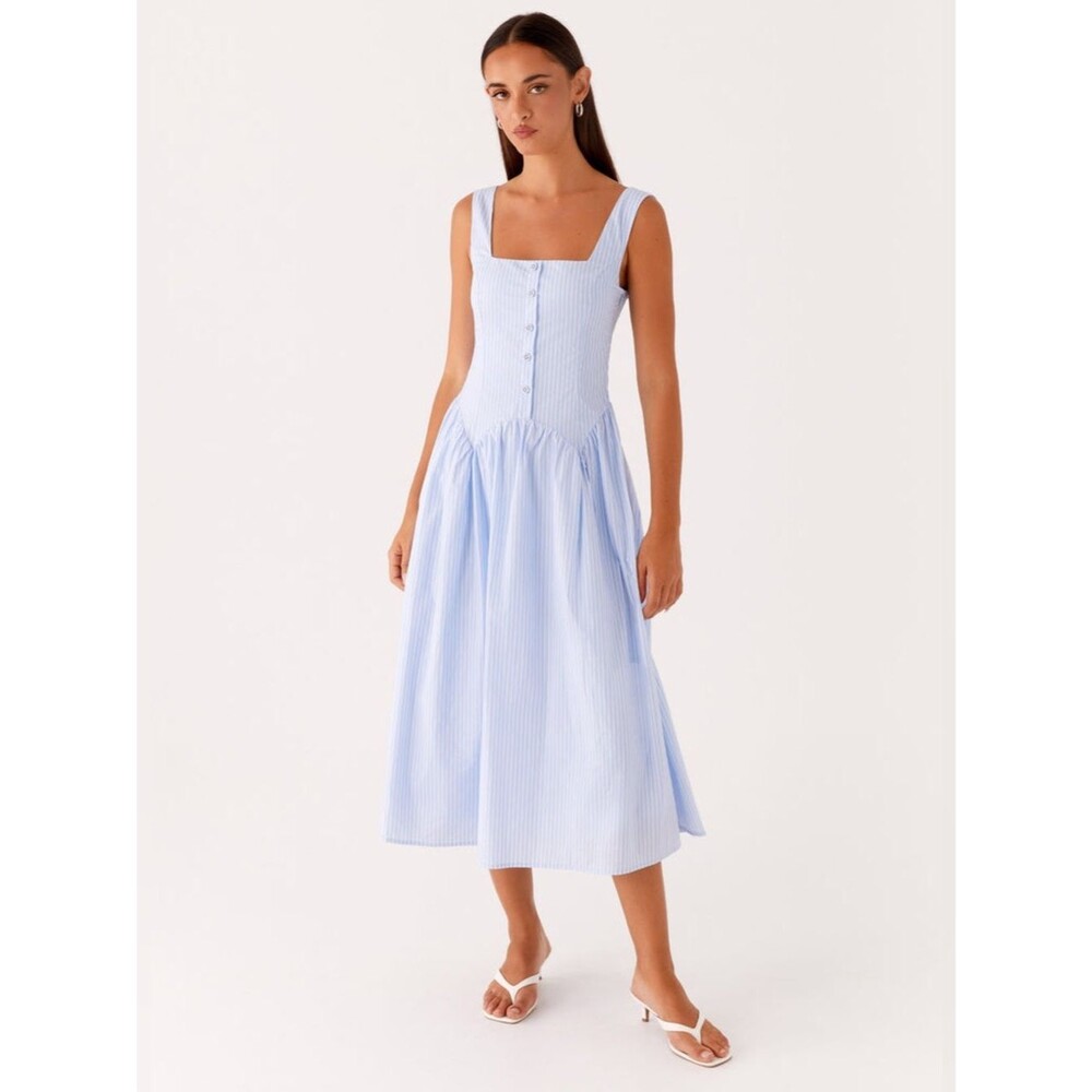 NWT Peppermayo Kalina Blue Stripe Midi Dress L